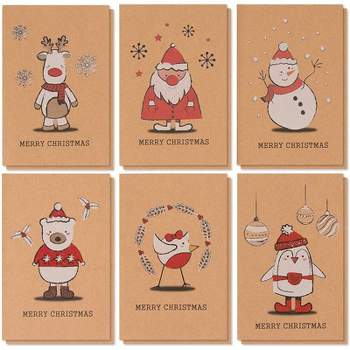 Best Paper Greetings 36 Pack Kraft Merry Christmas Greeting Cards with Envelopes, 6 Holiday Yuletide Character Designs, 4 x 6 In