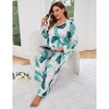 Women Plus Size 2 Piece Sleepwear Floral Print V Neck Pajamas Loungewear with Pockets - 3 of 4
