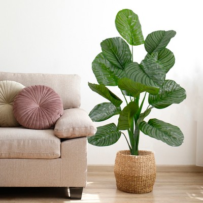 47" Two-Tone Green Plastic Calathea Artificial Floor Plant