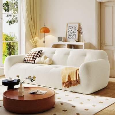 TiramisuBest 85.8" Wide Chenille Fabric 3-Seater Sofa with Tufted Style, Full Sponge Compression Design, with Powder-Free Foam
