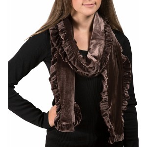 Pavilion Gift Company - Coffee - Ruffled Velvet Scarf - Sweaters and Shawls - 1 of 4