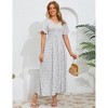 Women's V-neck Ruffle Shortsleeve Waist Tie Floral Print Dress Maxi Dress - 3 of 4