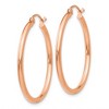 Black Bow Jewelry 2mm, 14k Rose Gold Polished Round Hoop Earrings, 30mm (1 1/8 Inch) - 2 of 4