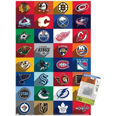Trends International NHL League - Logos 24 Unframed Wall Poster Print Clear Push Pins Bundle 14.725" x 22.375"
