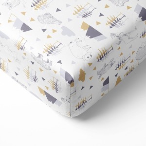 Bacati - Woodland Forest Animals Gray Beige 100 percent Cotton Universal Baby US Standard Crib or Toddler Bed Fitted Sheet - 1 of 4
