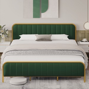 Velvet Upholstered Bed Frame with Headboard - 1 of 4