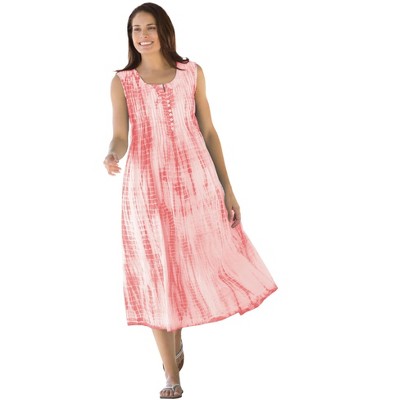 Woman Within Plus Size Sleeveless Pintuck Tie-Dye Dress