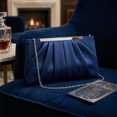 Сумки INSPIRE CHIC Clutch Purse for Women Soft Pleated Evening Bag with Metal Chain Blue 10.6*2.4*5.9 inches — фото 3