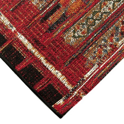 Red and Multicolor Flat Woven Synthetic Rectangular Rug