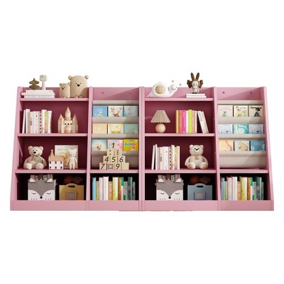 Vynxaria Pink Wooden Toy Storage Organizer Cabinet Kids Bookshelf