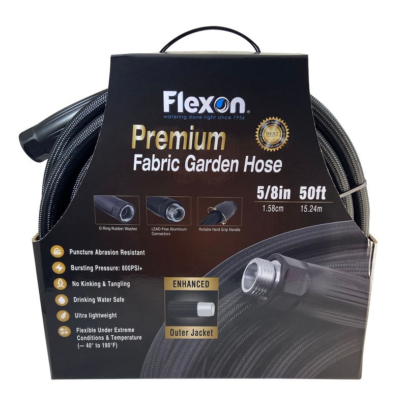 Flexon 5/8" x 50ft Premium Fabric Lightweight, Kink Free Garden Hose, 1 of 6