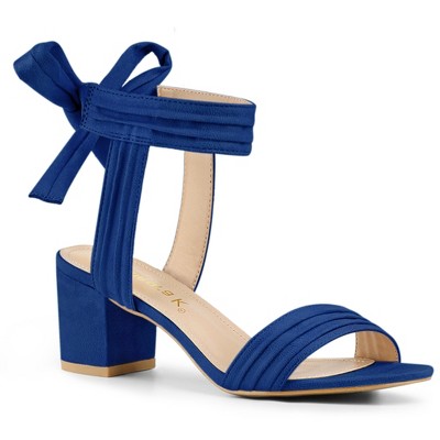 Allegra K Women's Back to College Open Toe Ankle Tie Back Block Heels Sandals
