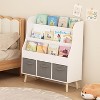 Gulches White Kids Bookshelf 3 Fabric Bins Front Facing Book Organizer With Pine Legs For Playroom Nursery Bedroom - 2 of 4