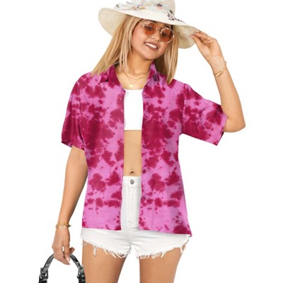 LA LEELA Women's Summer Casual Beach Collared Blouses Short Sleeve Button Up Dress Tee Shirts Hawaiian Tops for Women