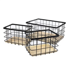 happimess Evvie Vintage Farmhouse Handmade Wire Metal Nesting Storage Baskets with Wood Base - 1 of 4