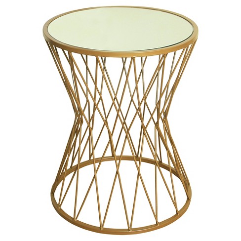 Hourglass Metal Accent Table Mirror Top, Gold Side Table With Mirror Top