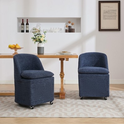 Sapphtopaz Modern Dining Chairs Chenille Fabric Upholstered Living Room Chairs with Universal Wheels Side Chair for Dining Room