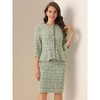 INSPIRE CHIC Women's Tweed Business Button Down 3/4 Sleeve Jacket Pencil Skirt Suit 2-Piece Set - 2 of 4