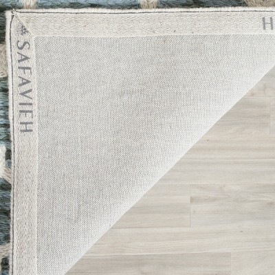Turquoise and Ivory Hand-Knotted Wool Area Rug