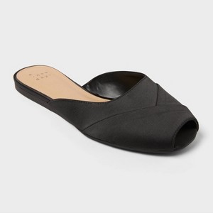 Women's Trina Satin Peep Toe Mule Flats - A New Day™ Black - 1 of 4