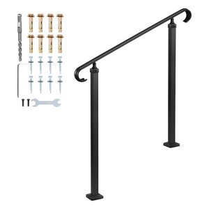 VEVOR Handrails for Outdoor Steps, 2-3 Step Adjustable Height, Carbon Steel Transitional Handrail with Installation Kit, Exterior Hand Railing, Black - 1 of 4