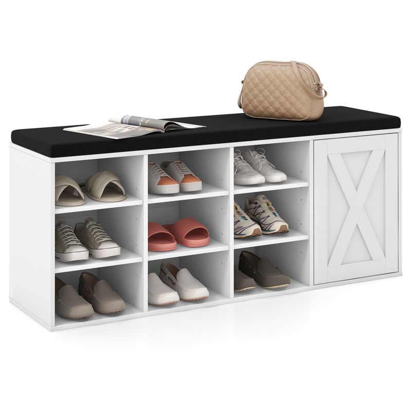 Costway Shoe Bench with Padded Cushion 9-cube Adjustable Storage Shoe Rack White/Grey/Rustic Brown, 1 of 11