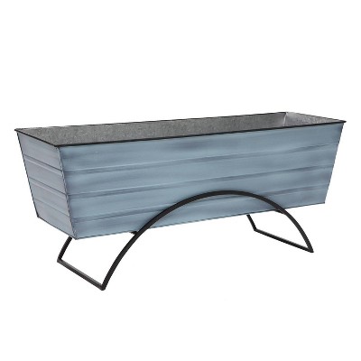 Large Blue Galvanized Steel Flower Box with Stand