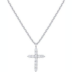 14K Gold Plated Cubic Zirconia Cross Necklace Cross Faith Pendant Necklaces - 1 of 4