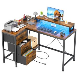 L-Shaped Gaming Desk (47.3") – Reversible Corner Desk with 3 Drawers, Power Outlets & USB Port for Home Office (1-Pack) - 1 of 4