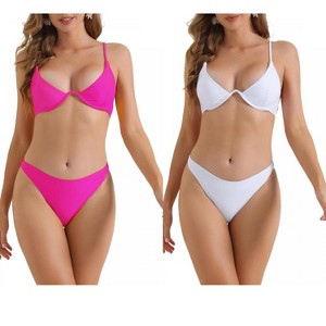 INSPIRE CHIC Women's Halter Underwire Adjustable Spaghetti Straps Triangle Bottoms Swimwear Bathing Bikini Suits 2 Sets - 1 of 4