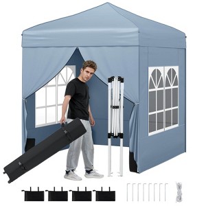 Costway 6.5 x 6.5 FT Pop up Canopy Tent with 4 Sidewalls, Wheeled Bag, 4 Sandbags, 8 Stakes Gray/Pink/White - 1 of 4