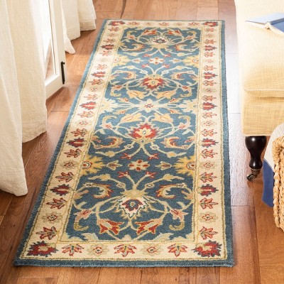 Handmade Blue Wool Tufted Area Rug, 27" x 12"
