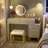 Besiost Vanity Desk with Soft Stool and LED Mirror ,Makeup Table with Wood Drawers - 2 of 4