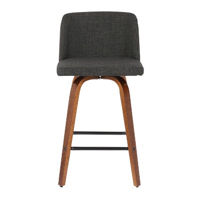 Mid-Century Modern Walnut & Metal Swivel Counter Stool, Charcoal