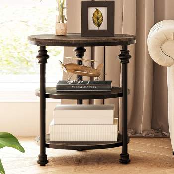 Trinity End Table 3-Tier Round Side Table Living Room Accent Table with Storage Shelf, Wood Bed Side Table/Night Stand for Bedroom, Small Spaces