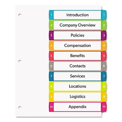 Avery Ready Index Table of Contents Dividers Multicolor Tabs 1-10 Letter 11842