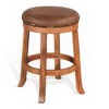 Royal Hampton Swivel Counter Stool Set of 2 with Faux Leather Seat and Mahogany Wood Frame, Rustic Oak - 3 of 4