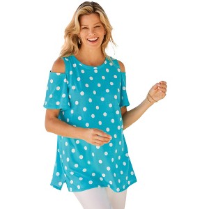 Woman Within Plus Size Short-Sleeve Cold-Shoulder Tee - 1 of 4