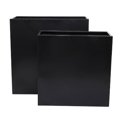CosmoLiving by Cosmopolitan 28" Wide 2pc Modern Square Metal Planter Pots Black: Iron, Weather-Resistant, Indoor Use