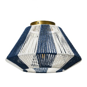 Storied Home Flush Mount Ceiling Light with Woven Paper Rope Shade, Navy and White - 1 of 4