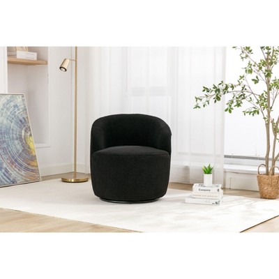 CAVINAS Modern Barrel Swivel Chair,Upholstered 360°Swivel Accent Chair for Living Room,Lazy Sofa Chair with Armrest,Wool Lounge Chair