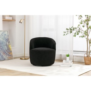CAVINAS Modern Barrel Swivel Chair,Upholstered 360°Swivel Accent Chair for Living Room,Lazy Sofa Chair with Armrest,Wool Lounge Chair - 1 of 4