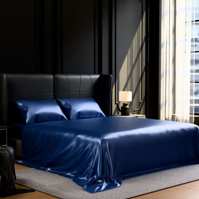 Skyzone Queen Size 4-Piece Satin Bedding Set - Silky 90GSM Sheets with 15" Deep Pocket, Navy Blue, Navy Blue 90"x102" — фото 2