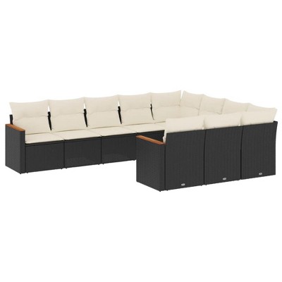 vidaXL 10 Piece Patio Sofa Set with Cushions Black and Cream Poly Rattan - Without Table