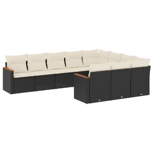 vidaXL 10 Piece Patio Sofa Set with Cushions Black and Cream Poly Rattan - Without Table - 1 of 4