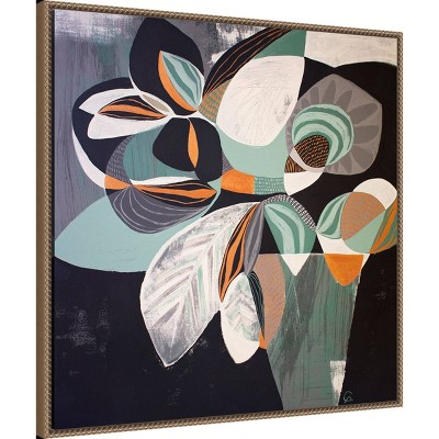30"x30" Abstract Floral Canvas Wall Art with Bronze Frame