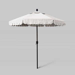 7.5' Sunbrella Scallop Base Base Market Patio Umbrella with Push Button Tilt - Bronze Pole - California Umbrella - 1 of 3
