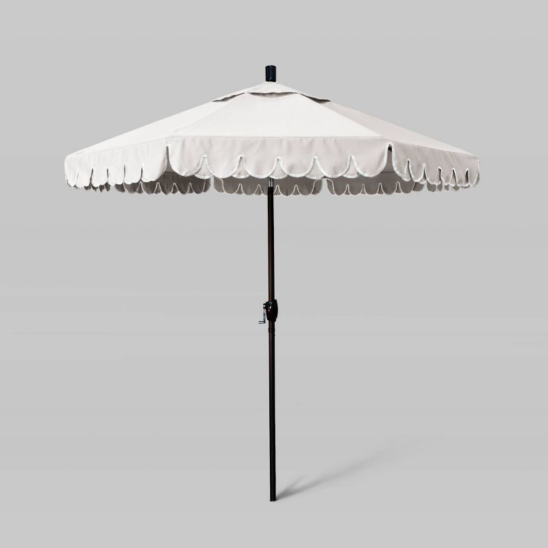 7.5' Sunbrella Scallop Base Base Market Patio Umbrella with Push Button Tilt - Bronze Pole - California Umbrella, 1 of 5