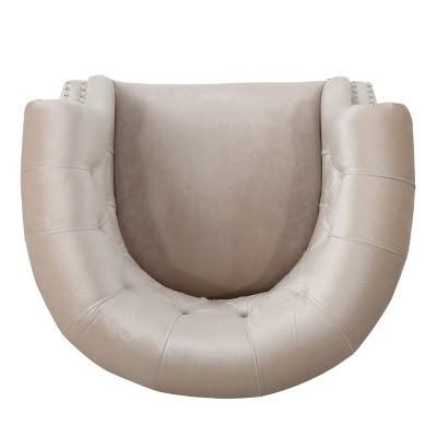 Aries Champagne Velvet High-Back Club Chair with Studded Arms