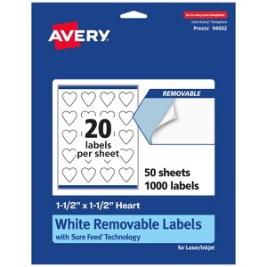 Avery Matte White Removable Heart Labels with Sure Feed Technology, Print-to-the-Edge, 1.5" x 1.5" - 1 of 4